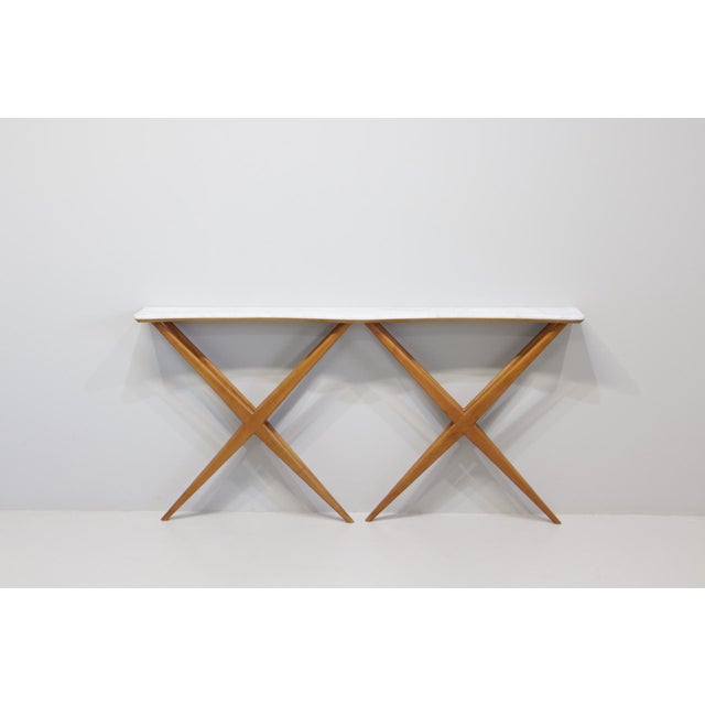 Large Console Table with Double X-Shaped Carrara Marble Top from Studio B.B.P.R, 1950s For Sale - Image 6 of 11