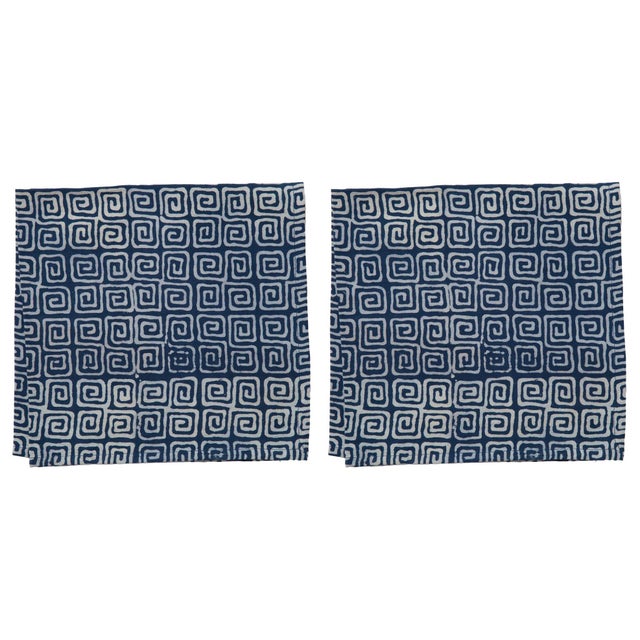 Countryside Maze Napkins, Indigo - A Pair For Sale - Image 4 of 4