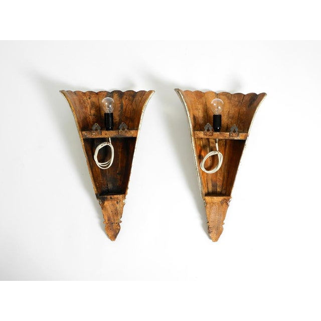 Wood Long Wall Lamps in Wood-Covered Aluminum, 1950s, Set of 2 For Sale - Image 7 of 10