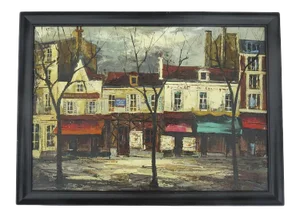 1960s Modernist Parisian Cityscape Oil Painting, Framed