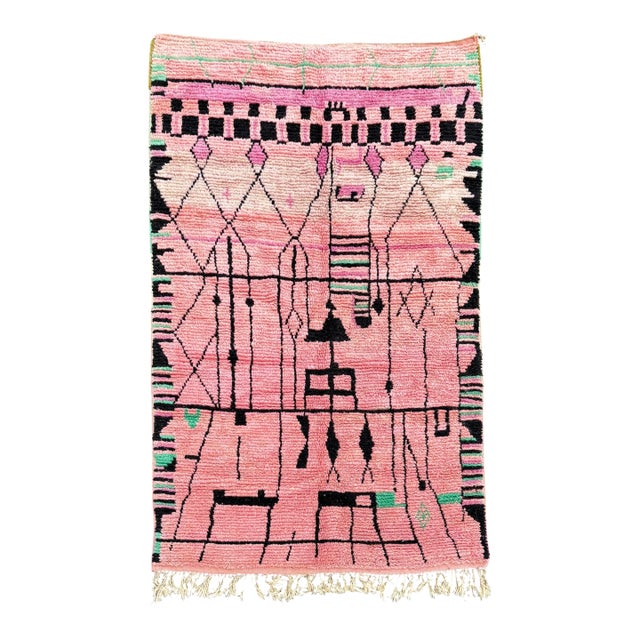 Handmade Pink Moroccan Rug , Soft and Plush Textured Rug For Sale