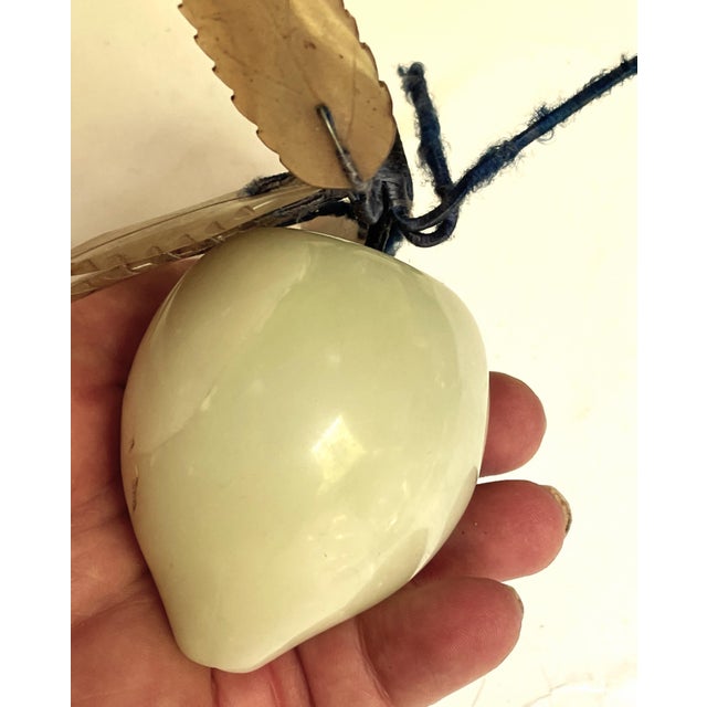 Gemstone Mid 20th Century Asian Carved Green Jade Plum/Peach Hard Stone Fruit Carved Leaves For Sale - Image 7 of 9