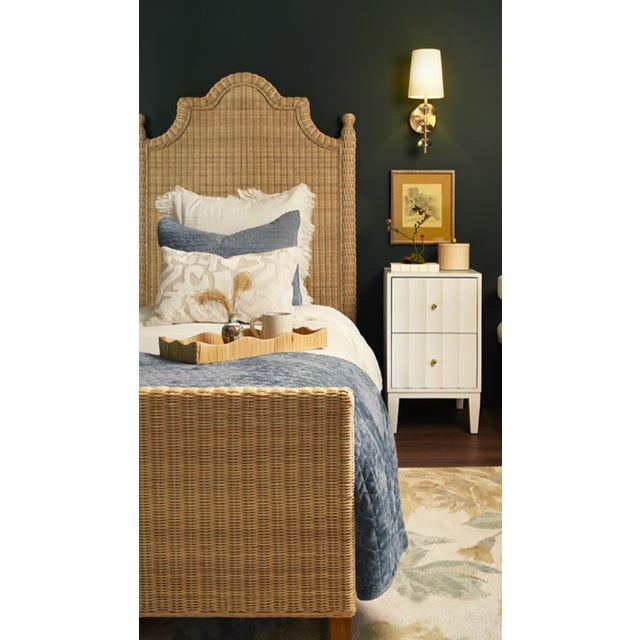 Wood Matthew Izzo Home Wavey Small Scallop Edged Rectangle Rattan Tray For Sale - Image 7 of 7
