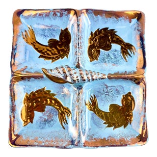 Mid-Century Japanese Ceramic Divided Tray With Gilt Koi and Shell Motif For Sale