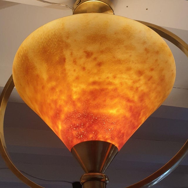 1960s Pair of Amber, Mid Century Modern Glass Chandeliers For Sale In Dallas - Image 6 of 11