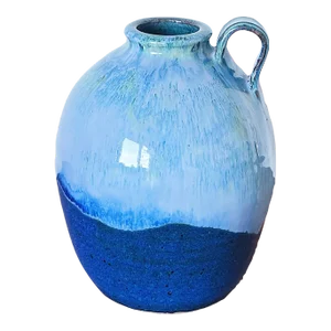 Vintage Hand Thrown Studio Pottery Jug in Shades of Blue, Signed