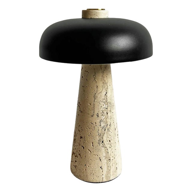 Porcini Travertine Black Table Lamp For Sale