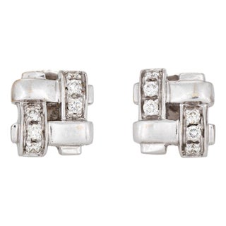 C2002 Tiffany & Co Vannerie Diamond Stud Earrings 18k White Gold Signed Jewelry, A Pair For Sale