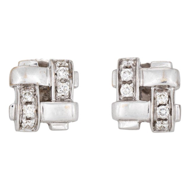 C2002 Tiffany & Co Vannerie Diamond Stud Earrings 18k White Gold Signed Jewelry, A Pair For Sale