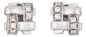C2002 Tiffany & Co Vannerie Diamond Stud Earrings 18k White Gold Signed Jewelry, A Pair