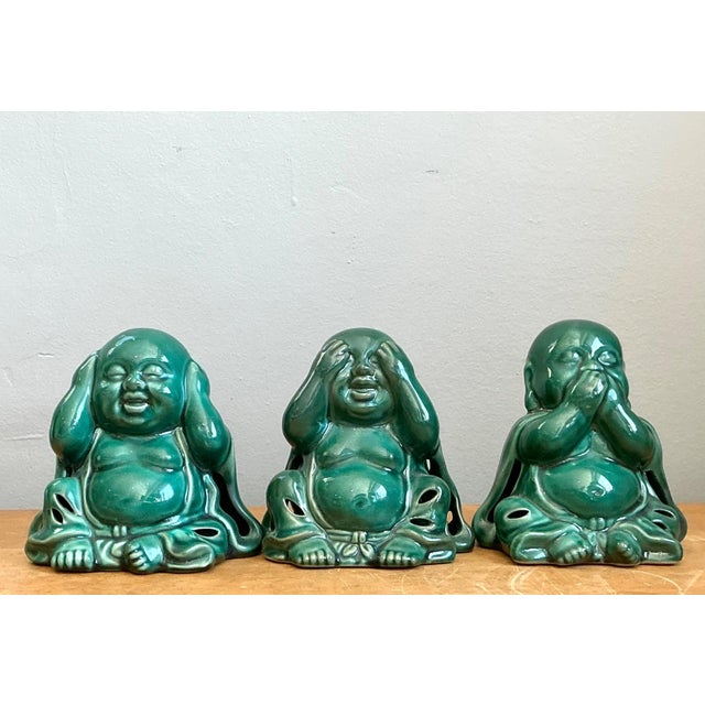 Vintage Ceramic Buddha Figurines - Set of 3 For Sale - Image 10 of 15