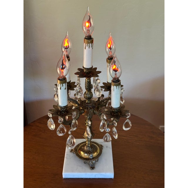Vintage Spanish Brass & Crystal Candelabra Lamp For Sale - Image 14 of 14