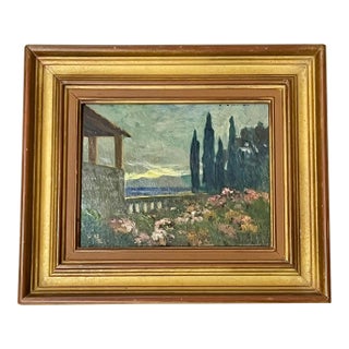 Antique French Oil on Board Painting St. Tropez. Ocean View For Sale