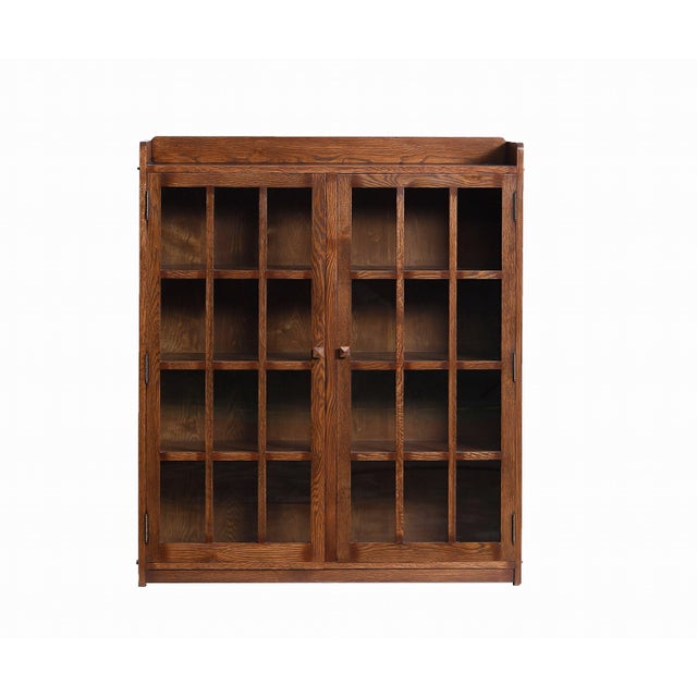 Mission Oak 2 Door Bookcase With Glass Doors - Walnut For Sale - Image 9 of 13