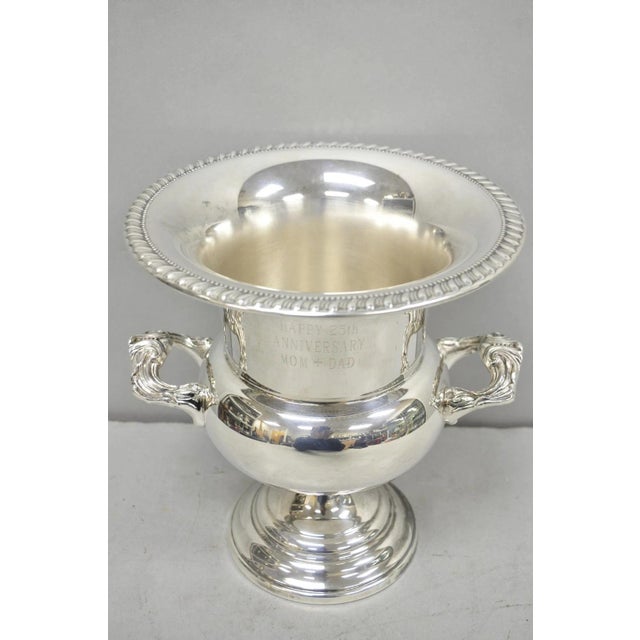 Late 20th Century Happy 25th Anniversary Mom+Dad Silver Plated Trophy Cup Urn Champagne Ice Bucket For Sale - Image 11 of 16