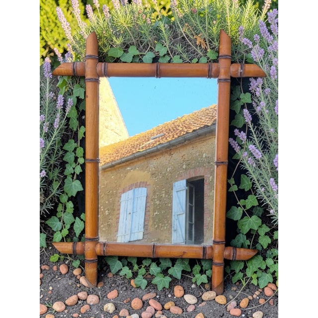 Vintage Bamboo-Style Wooden Mirror, 1960s For Sale - Image 6 of 6