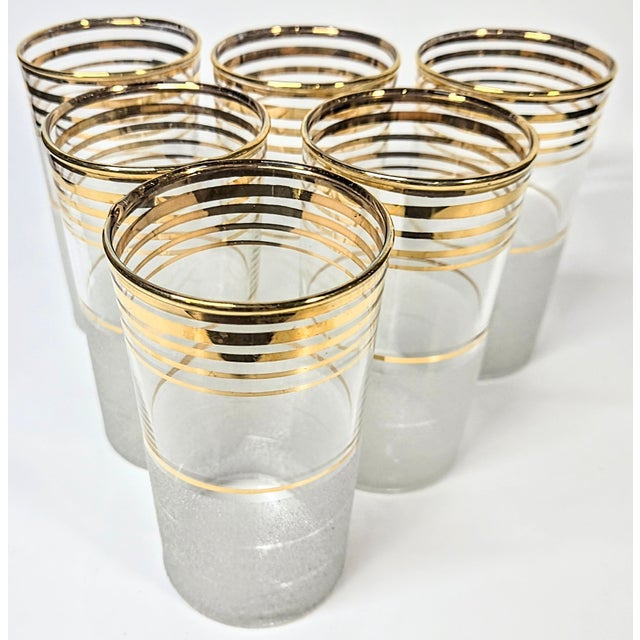 Art Deco Hollywood Regency Gold and Frost Tumblers- Set of Six For Sale - Image 3 of 16