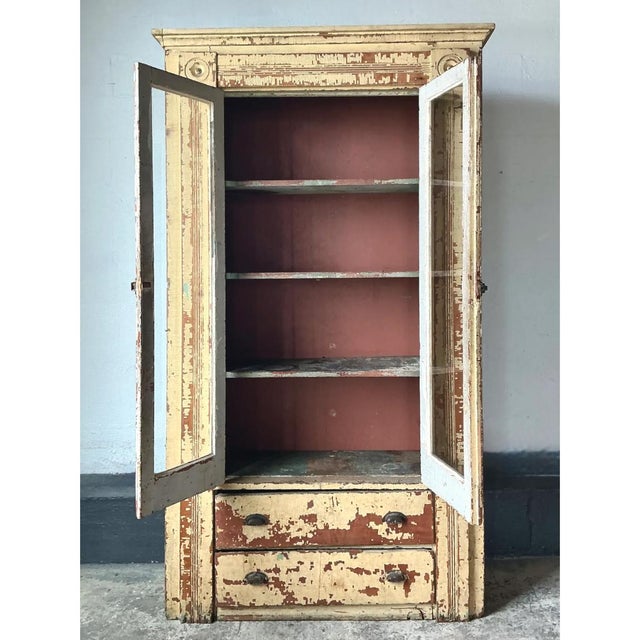Vintage Distressed Wood and Glass Cabinet For Sale - Image 4 of 12