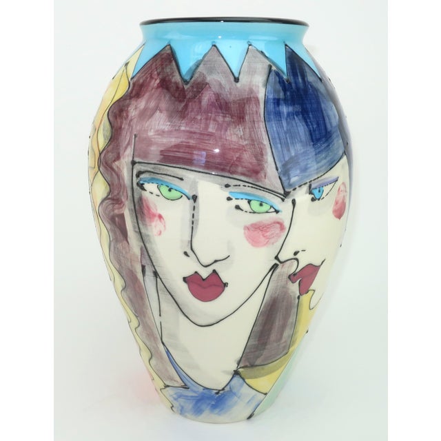 1980s Denise Ford Portrait Decorated Ceramic Faces Vase, 1980's For Sale - Image 5 of 13