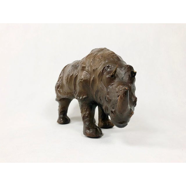 Vintage Leather Rhino Sculpture Figure, 1960s For Sale - Image 6 of 10