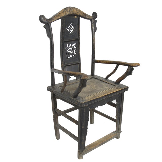 1920s Antique Chinese Armchair With Carved Backs - a Pair For Sale - Image 5 of 10