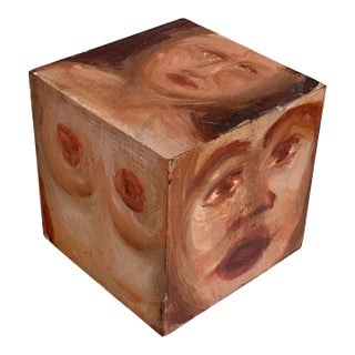 Mid 20th C. G. Booth Figurative Nude Sculpture Oil on Wood Cube For Sale