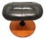 Vintage MCM Black Faux Leather Round Wood Base Footstool For Sale