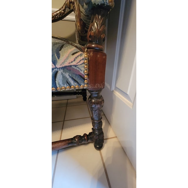 Vintage French Louis Philippe Style Armchairs With Carved Wood Arms and Legs - A Pair For Sale - Image 16 of 18