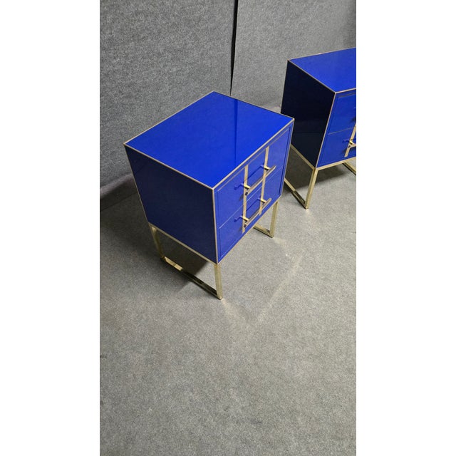 Pair of Blue Glass Bedside Tables Made in Italy Justfurnituress Designer For Sale - Image 9 of 12