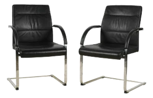 Pair of BUM Italian Modern Chrome and Black Leather Chairs