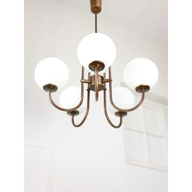 Copper Vintage Italian Brass and Opaline Chandelier in Copper Color, 1970s For Sale - Image 8 of 12