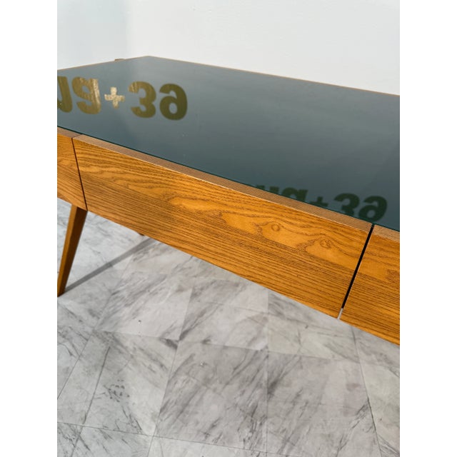 1990s Italian Desk With Dark Green Glass Top For Sale - Image 9 of 10