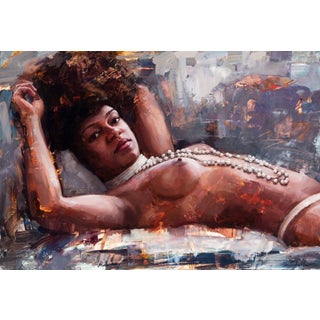 Awakening by Matt Talbert | Oil on Panel of a reclining woman with pearls For Sale