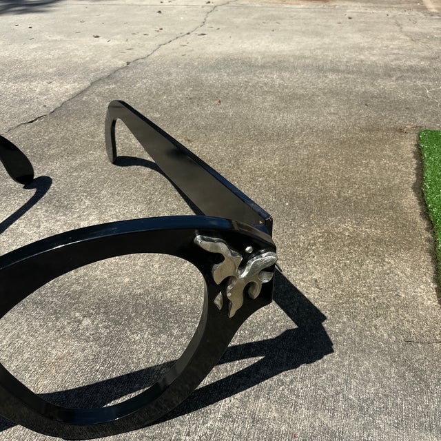 Shabby Chic 1970s Black Wooden Oversized Glasses Sculpture With Silver Accents For Sale - Image 3 of 8