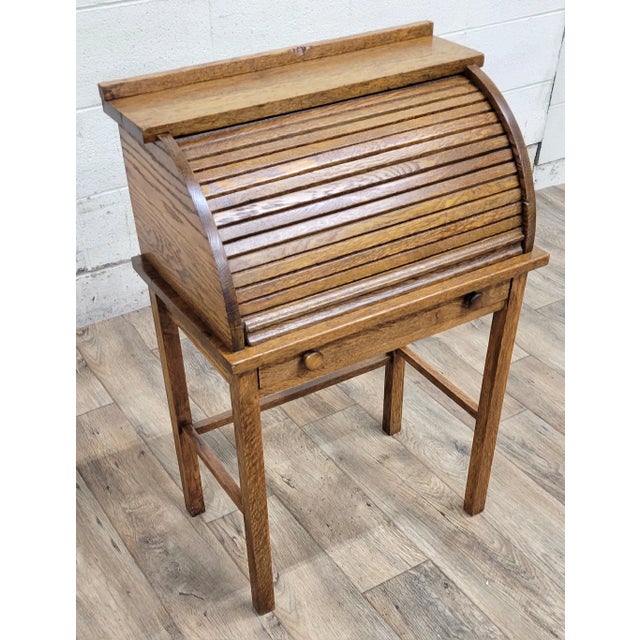 Wood Antique Child Size Secretary Roll Top Desk For Sale - Image 7 of 10