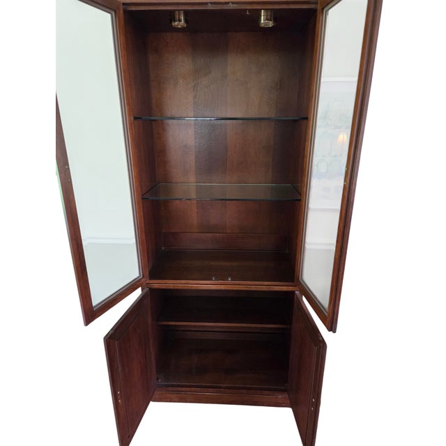 1980s Ethan Allen Canova Campaign Hutch Curio China Cabinet Display Shelf For Sale - Image 11 of 17