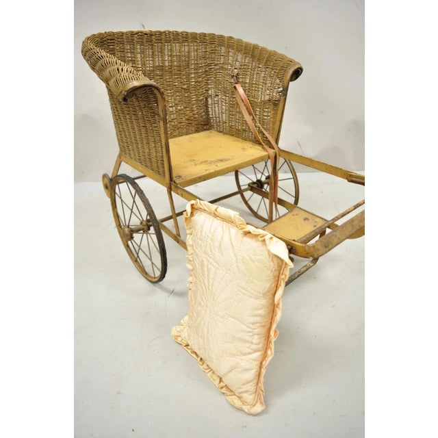 Early 20th Century Antique Victorian Wicker & Metal Baby Carriage Pull Behind Stroller Dog Carrier For Sale - Image 5 of 12