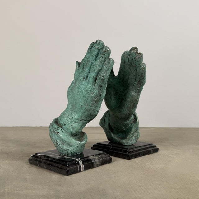 Neoclassical Pair of Hands Sculptures on Marble Bases – Hand Cast Bronze, 10” H For Sale - Image 3 of 6