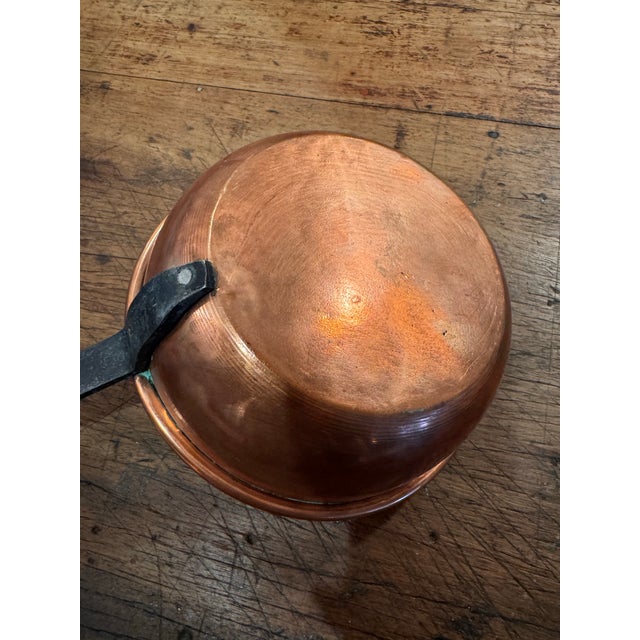 French Country Vintage French Country Copper Sauce Pot With Hand-Forged Iron Handle For Sale - Image 3 of 7