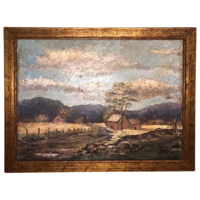 1930s Signed Alice LeFevre Oil on Board of Pastoral New England For Sale