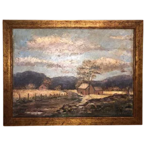 1930s Signed Alice LeFevre Oil on Board of Pastoral New England