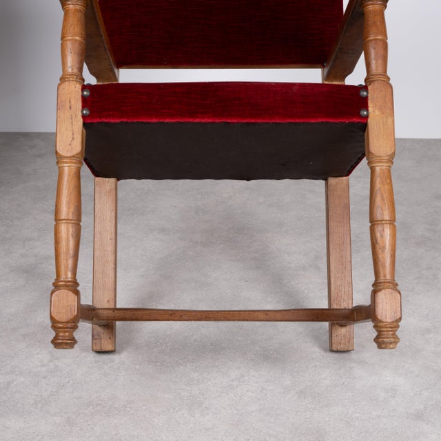 1920s Vintage Burgundy Oak Armchair, 1920s For Sale - Image 5 of 6