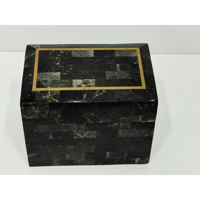 Black 1980's Tessellated Stone Maitland Smith Decorative Box For Sale - Image 8 of 8