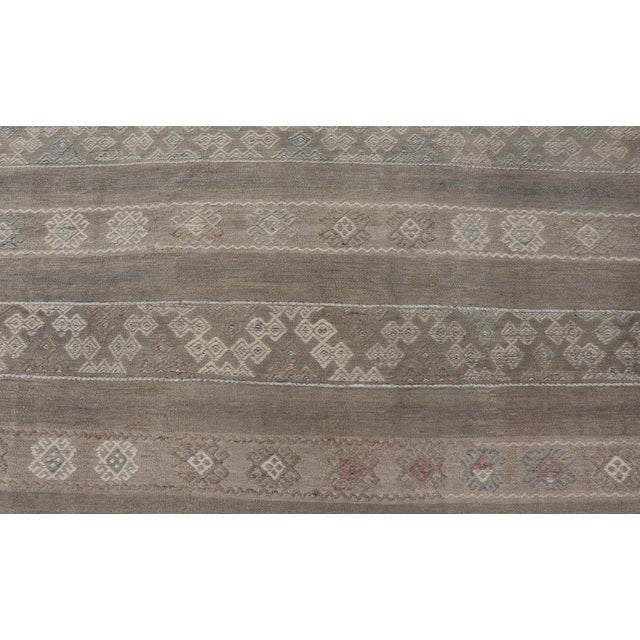 Vintage Turkish Kilim With Stripes in Taupe, Green, Tan, Cream and Brown For Sale In Atlanta - Image 6 of 9
