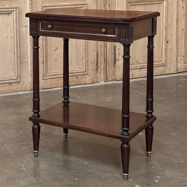 French Mid-Century Louis XVI Style Mahogany & Brass End Table For Sale - Image 4 of 18