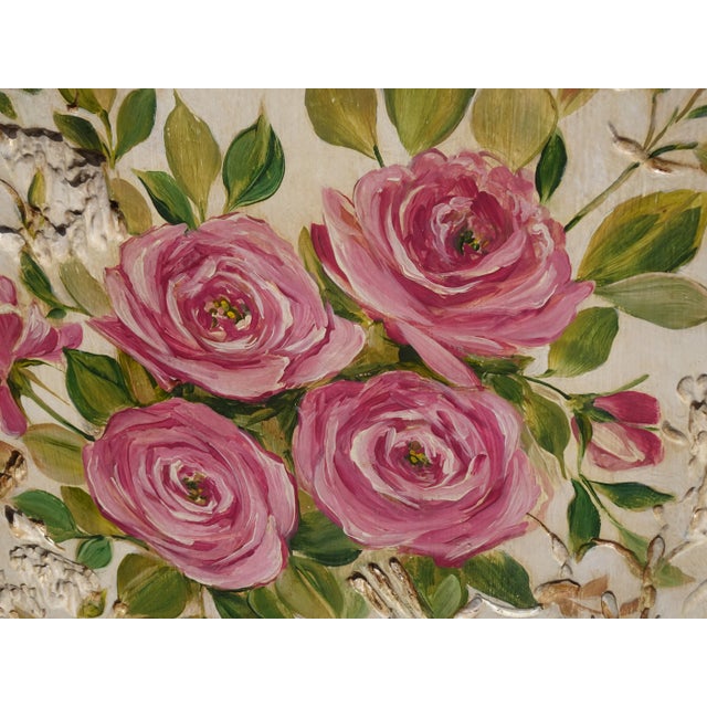 Vintage French Country White Wood Pink Floral Fireplace Screen Room Decor For Sale In Los Angeles - Image 6 of 13