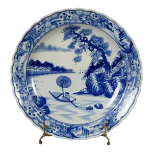 19th Century Japanese Painted Blue & White Porcelain Imari Charger