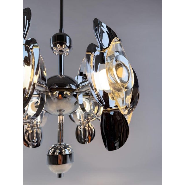 Space Age Chrome Chandelier in Crystal Glass Optic Lens by Oscar Torlasco, 1970s For Sale - Image 15 of 18