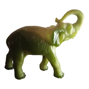 1960s Chinese Natural Xiu Green Jade Carved Lucky Trunk-Up Elephant Sculpture