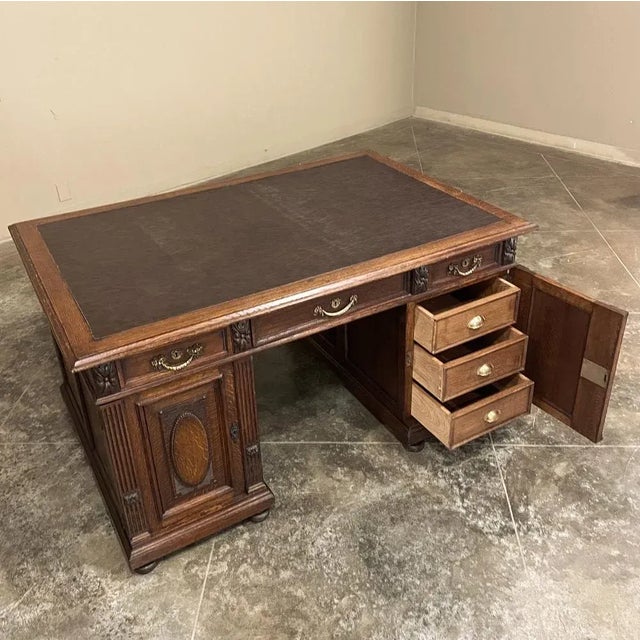 Burnt Umber Antique French Louis XVI Neoclassical Double Faced Desk For Sale - Image 8 of 13
